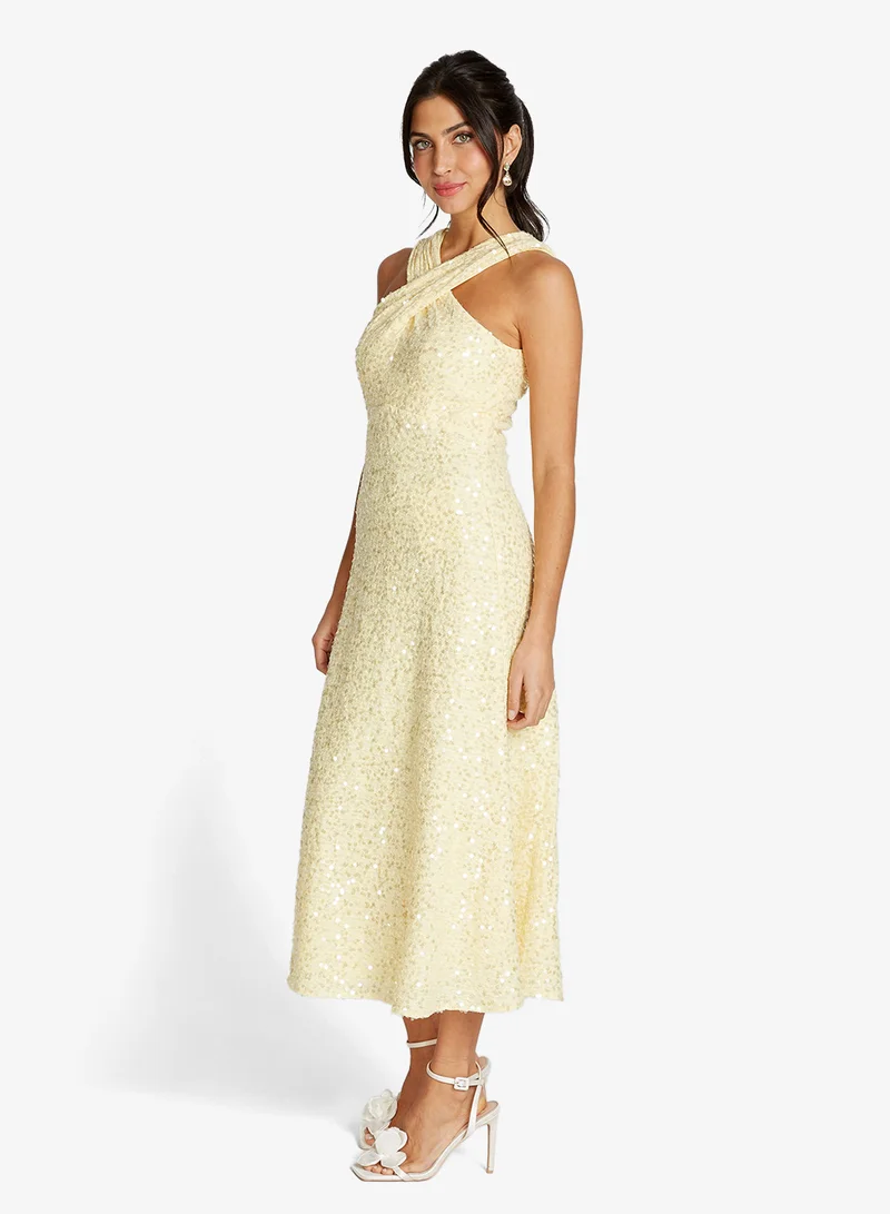 Little Mistress  Lemon Sequin Midi Dress for Women | Best Price UAE